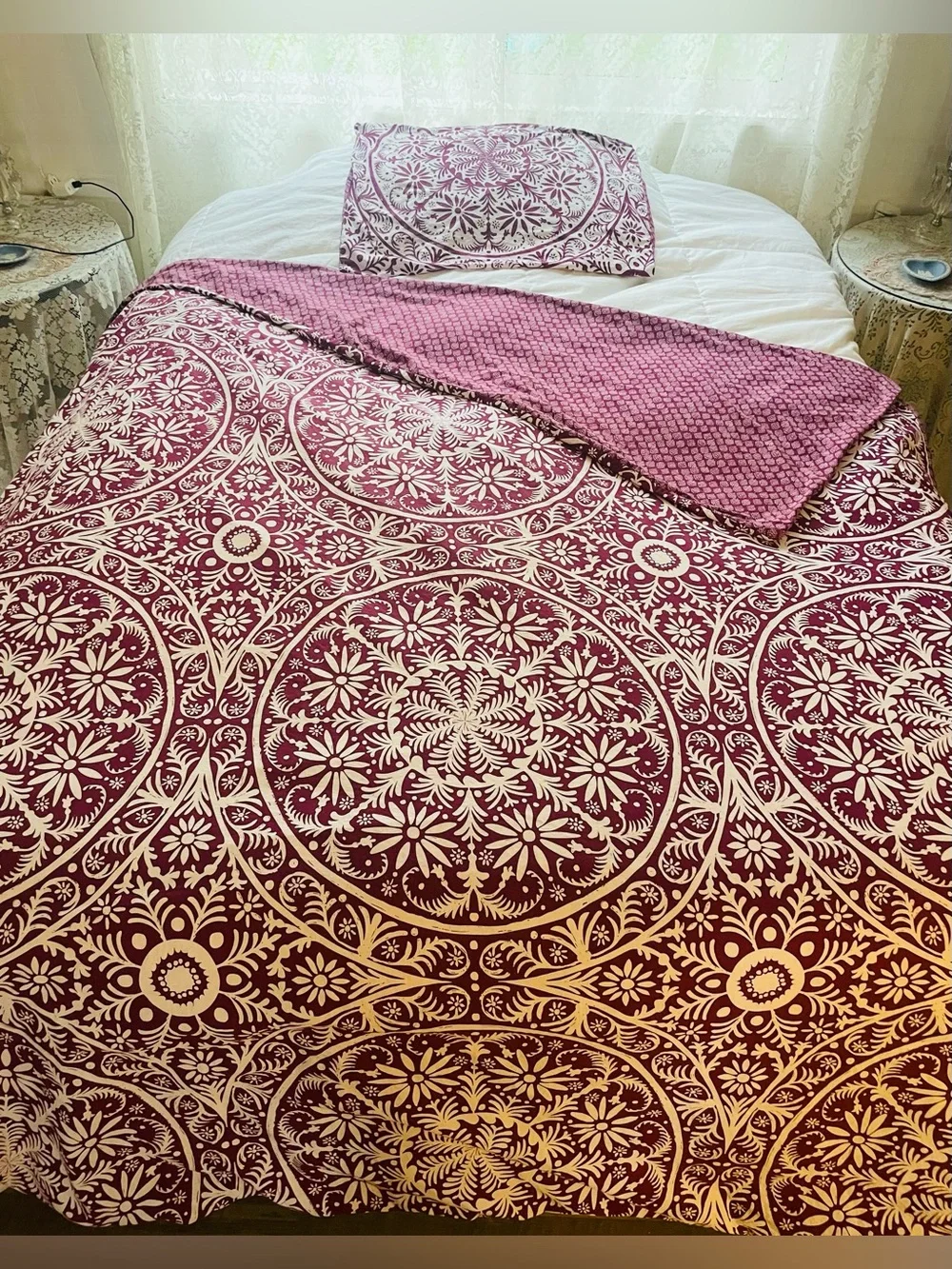 Duvet & Sham Set Reversible Opalhouse Purple Medallion Cotton Twin Sz